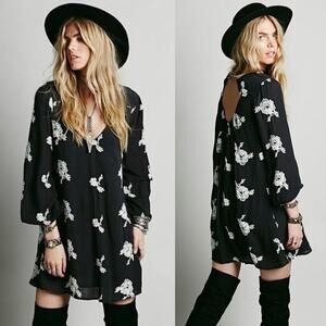 Free People Black & White Embroidered Austin Mini Dress